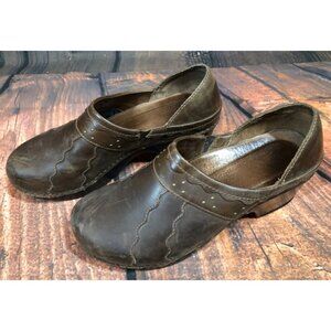 Dansko Hailey Brown Leather Clogs Nursing Work Womens 40 / 9.5 - 10 (z5a)